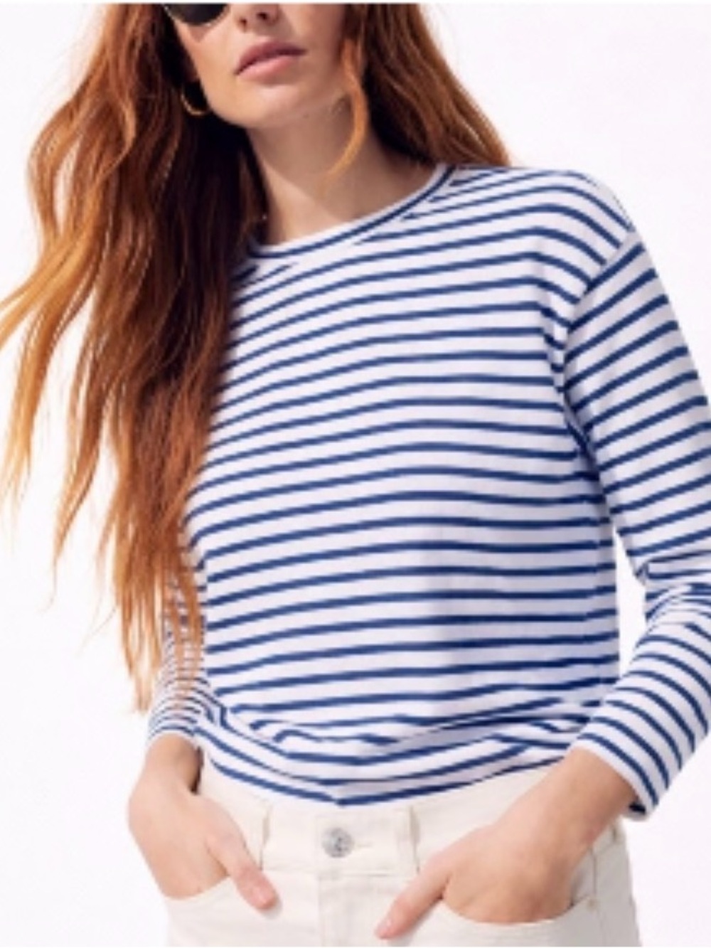 AYR Long sleeve Tee XS blue white Pima Cotton